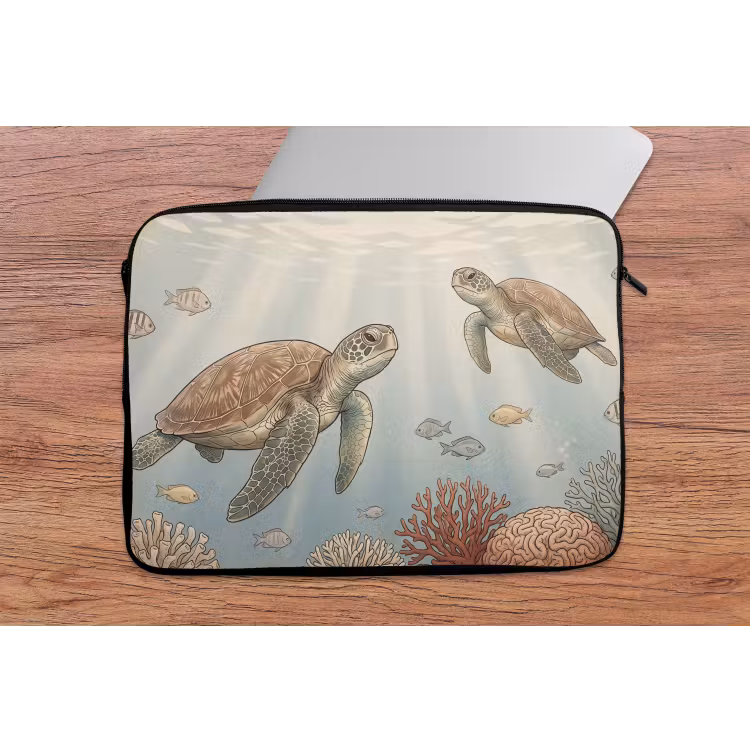 Schildpad - Onderwater - Natuur - Illustratie laptophoes neopreen klein -tafel