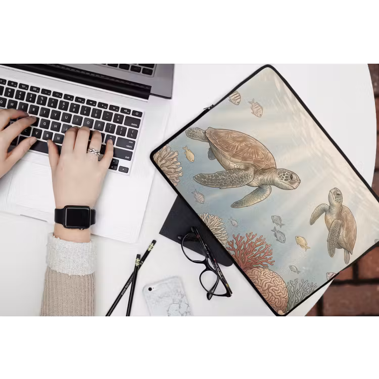 Schildpad - Onderwater - Natuur - Illustratie laptophoes neopreen klein -bureau