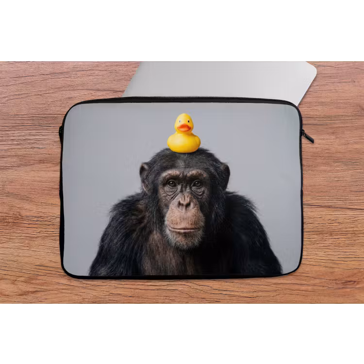 Chimpansee - Badeend - Grijs laptophoes neopreen klein -tafel
