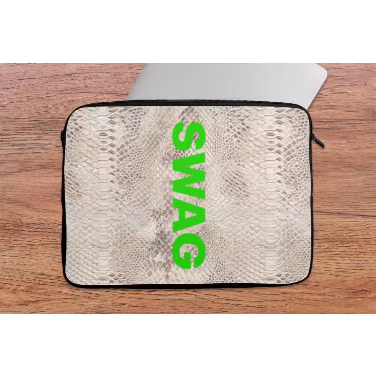 Slangenprint - SWAG - Neon - Groen laptophoes neopreen klein -tafel