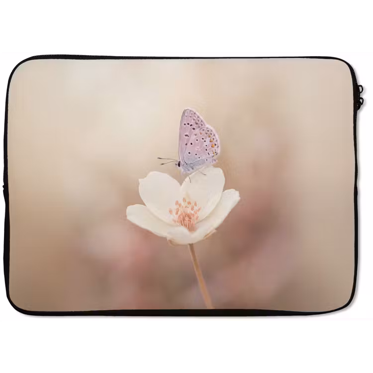 Vlinder - Bloem - Blauw laptophoes neopreen klein -zkaufland3dotto