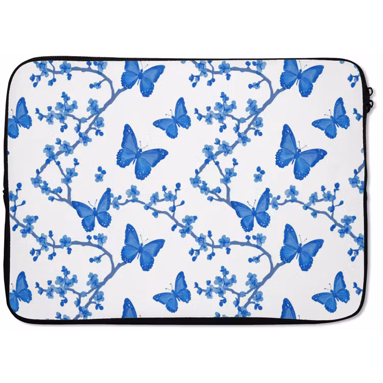 Vlinder - Bloemen - Blauw laptophoes neopreen klein 279 -zkaufland3dotto