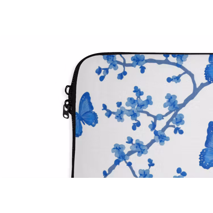 Vlinder - Bloemen - Blauw laptophoes neopreen klein 279 -detail
