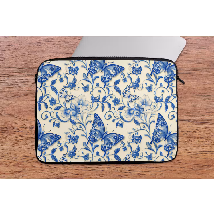 Vlinders - Bloemen - Blauw - Botanisch laptophoes neopreen klein 279 -tafel