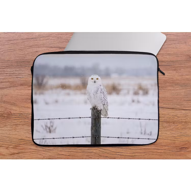 Sneeuwuil - Hek - Sneeuw - Wit laptophoes neopreen klein -tafel