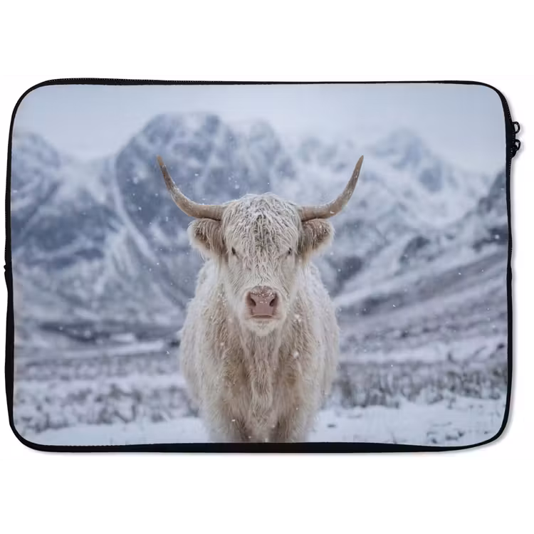 Schotse Hooglander - Sneeuw - Bergen - Winter laptophoes neopreen klein -zkaufland3dotto