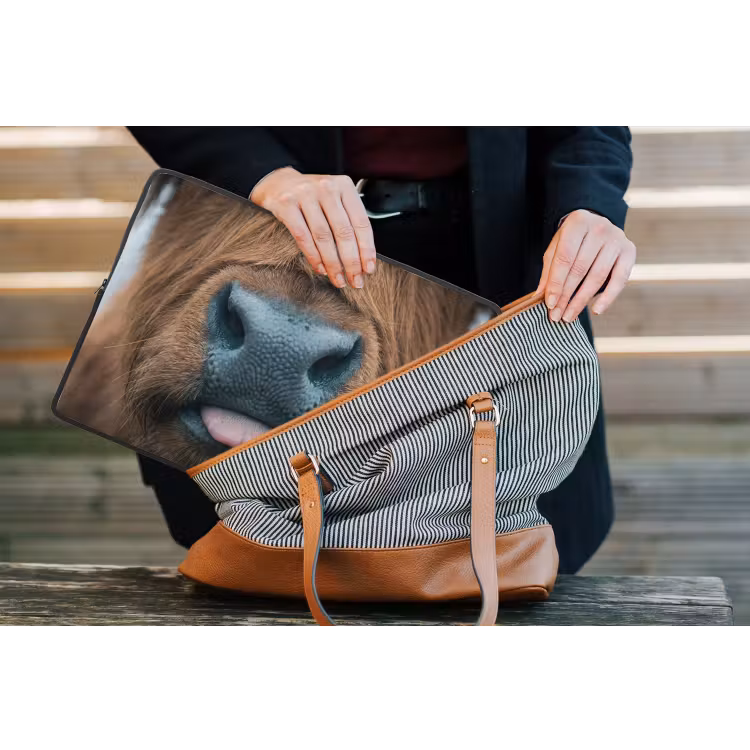 Schotse hooglander - Neus - Bruin laptophoes neopreen klein -tas