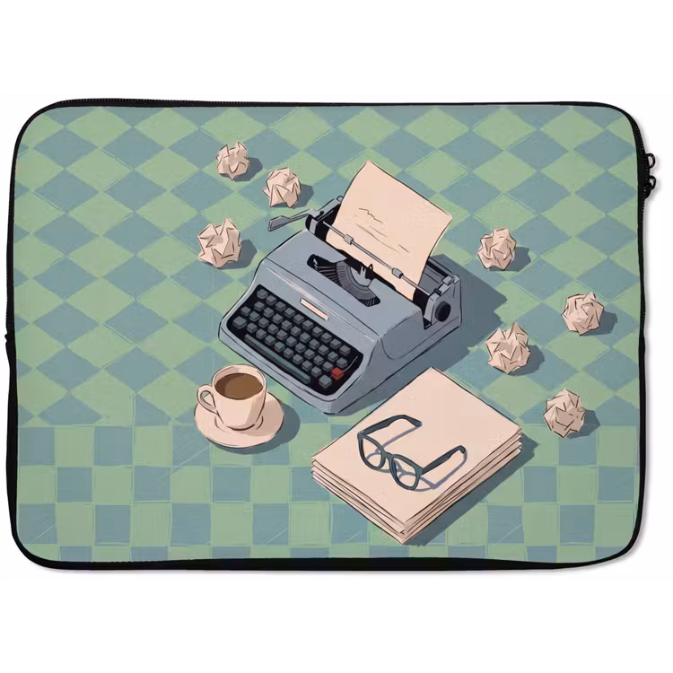 Typemachine - Kantoor - Vintage - Illustratie - Groen laptophoes neopreen klein -zkaufland3dotto