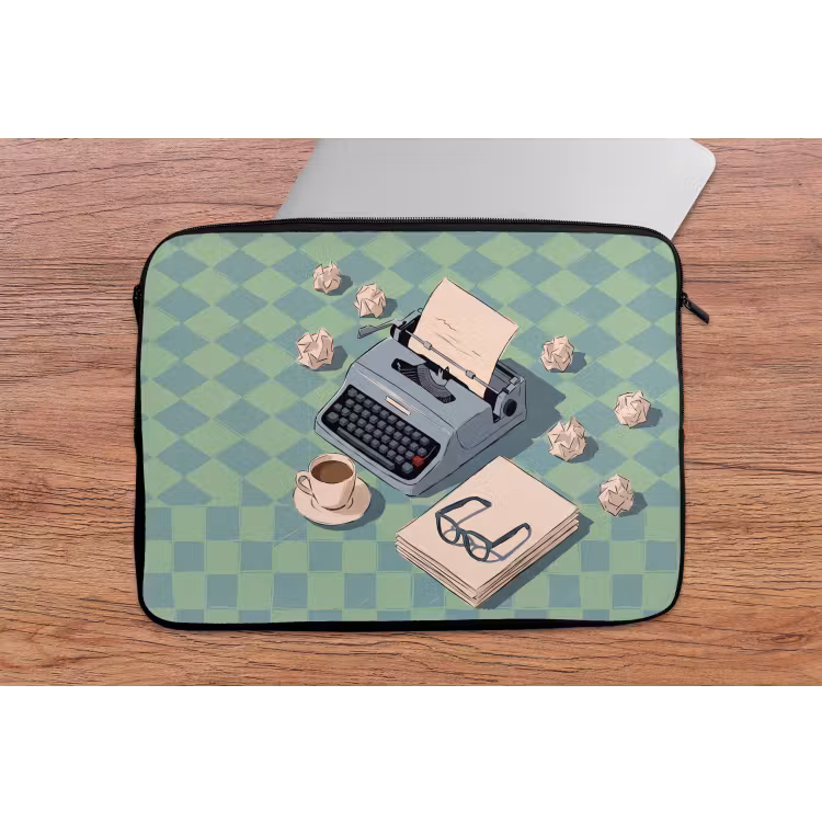 Typemachine - Kantoor - Vintage - Illustratie - Groen laptophoes neopreen klein -tafel