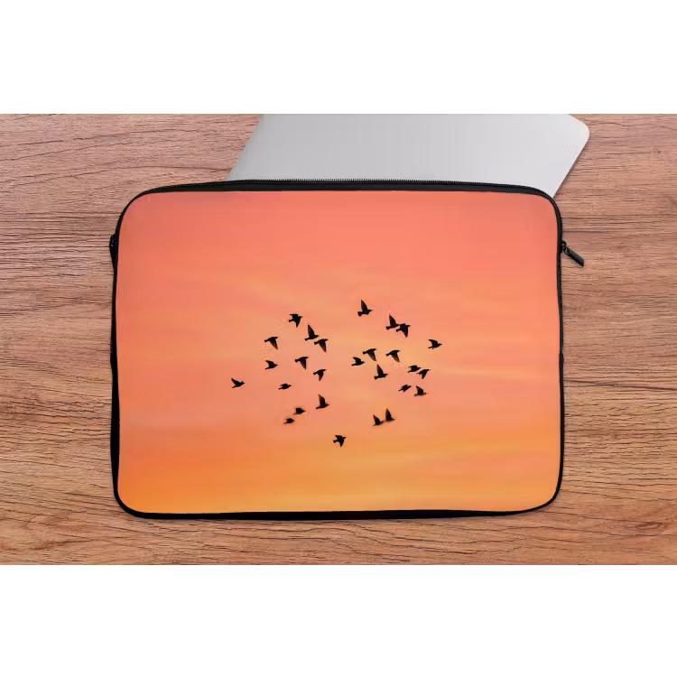 Zwerm - Vogels - Oranje laptophoes neopreen klein -tafel