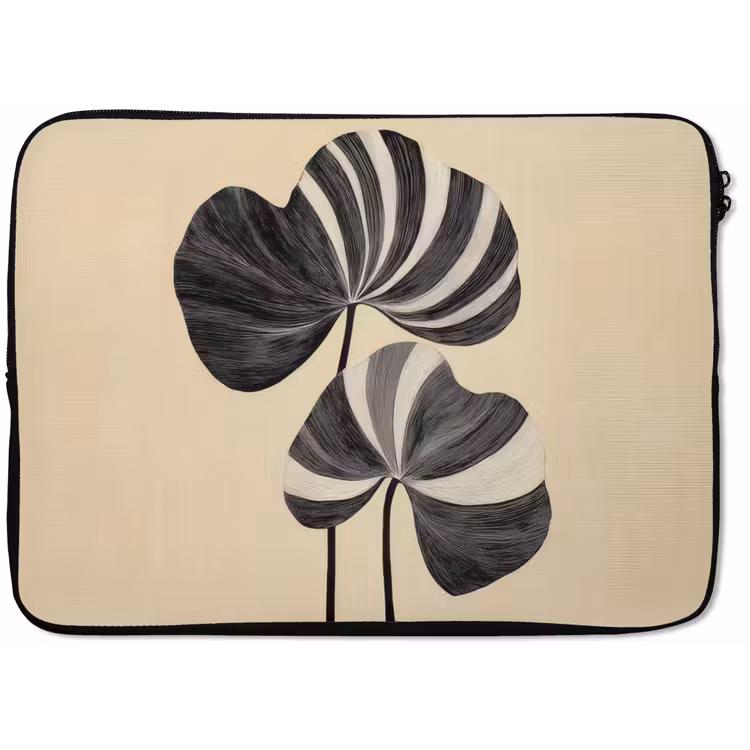 Zwart - Bladeren - Strepen - Minimalistisch laptophoes neopreen klein -zkaufland3dotto