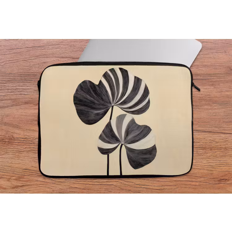 Zwart - Bladeren - Strepen - Minimalistisch laptophoes neopreen klein -tafel