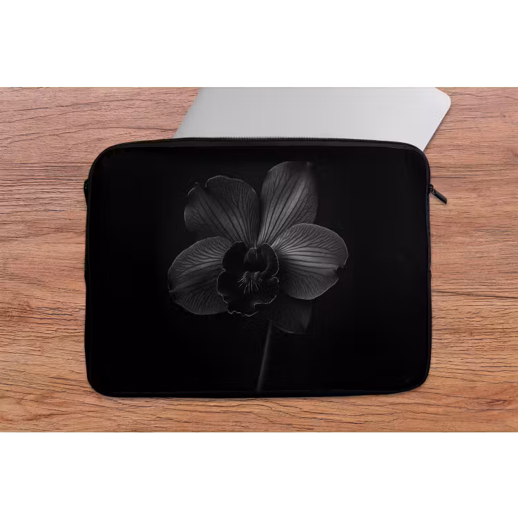Zwart - Bloem - Orchidee laptophoes neopreen klein -tafel
