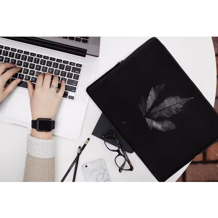 Zwart - Blad laptophoes neopreen klein -bureau