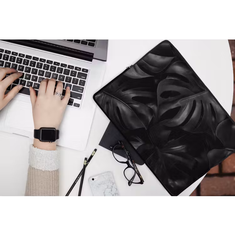 Zwart - Monstera - Bladeren laptophoes neopreen klein -bureau