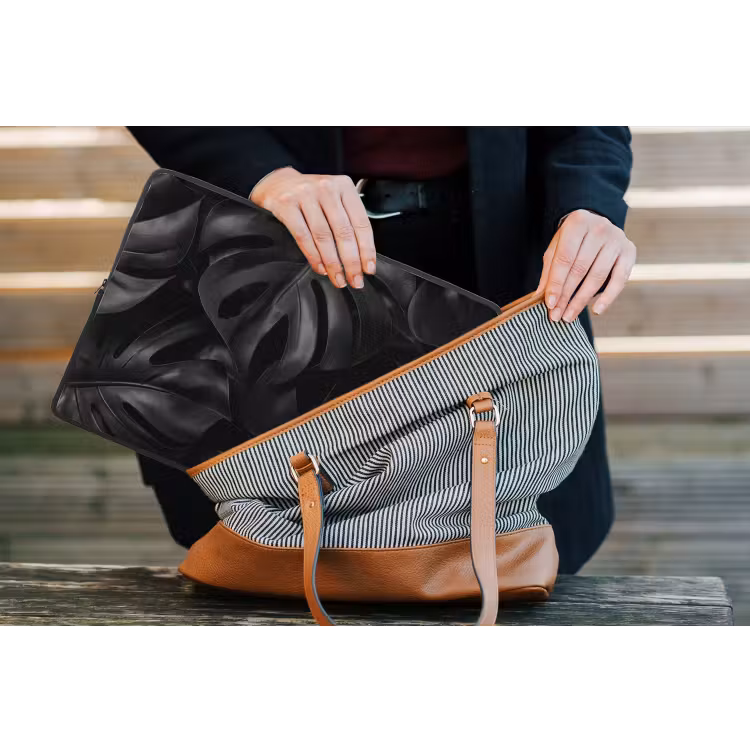 Zwart - Monstera - Bladeren laptophoes neopreen klein -tas