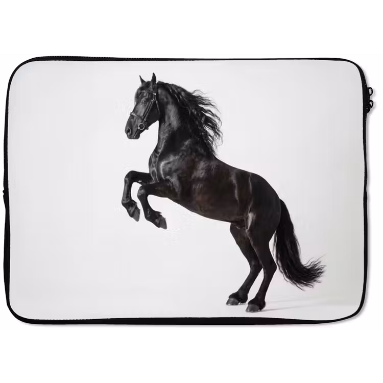 Zwart - Paard - Portret laptophoes neopreen klein -zkaufland3dotto