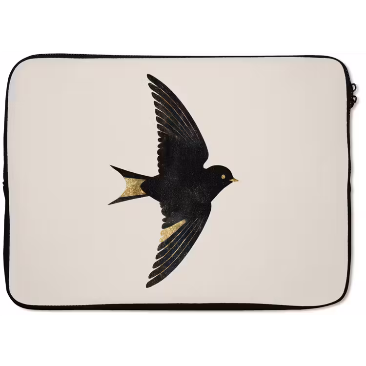 Zwarte zwaluw - Gouden accenten - Lichte achtergrond laptophoes neopreen klein -zkaufland3dotto
