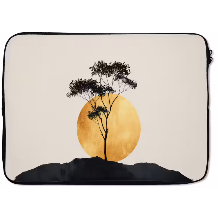 Zwarte boom - Gouden cirkel - Heuvel laptophoes neopreen klein -zkaufland3dotto
