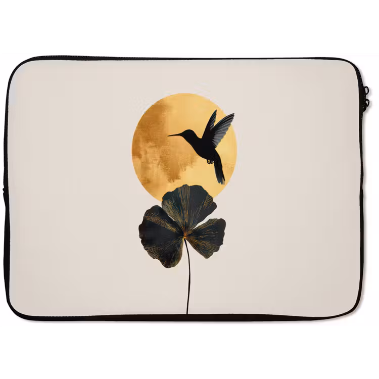 Zwarte kolibrie - Bloem - Gouden cirkel laptophoes neopreen klein -zkaufland3dotto