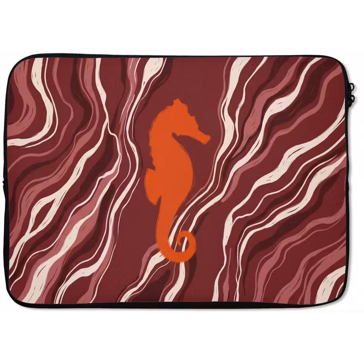 Zeepaardje - Golven - Zeeleven - Abstract - Oranje laptophoes neopreen klein -zkaufland3dotto