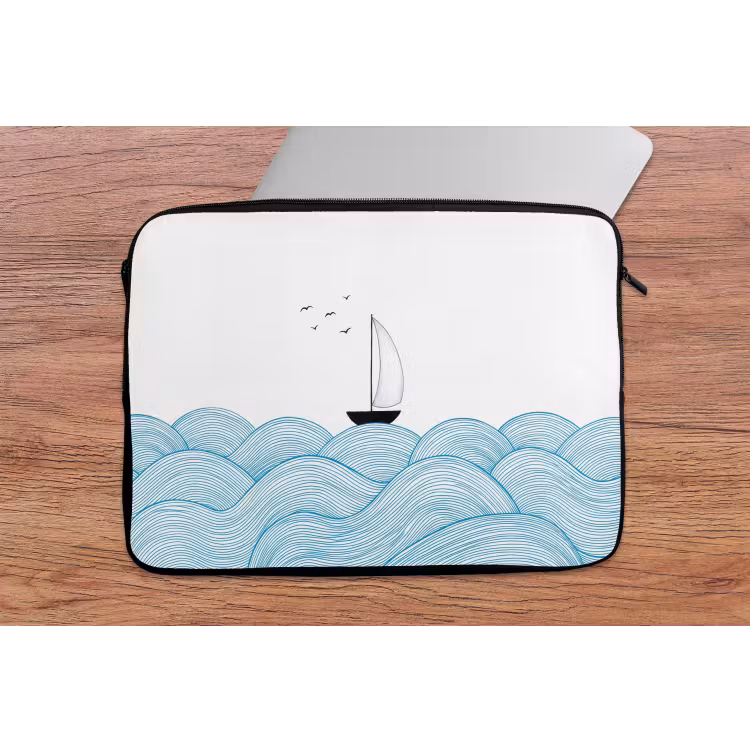 Zeilboot - Golven - Zee - Illustratie - Blauw laptophoes neopreen klein -tafel