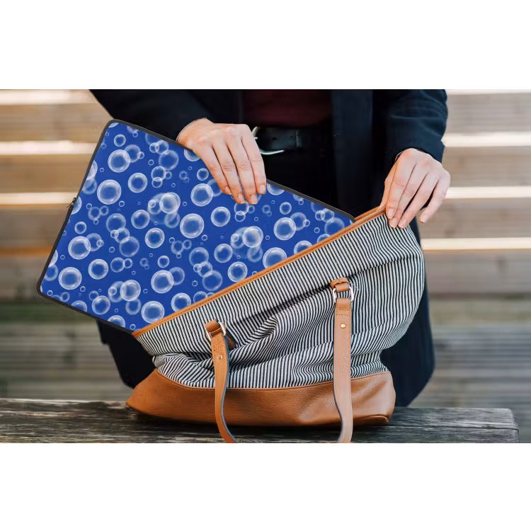 Bubbels - Patroon - Blauw laptophoes neopreen klein -tas