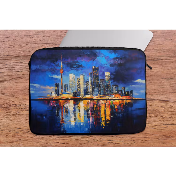 Skyline Toronto - Modern - Stadslicht - Blauw laptophoes neopreen klein -tafel
