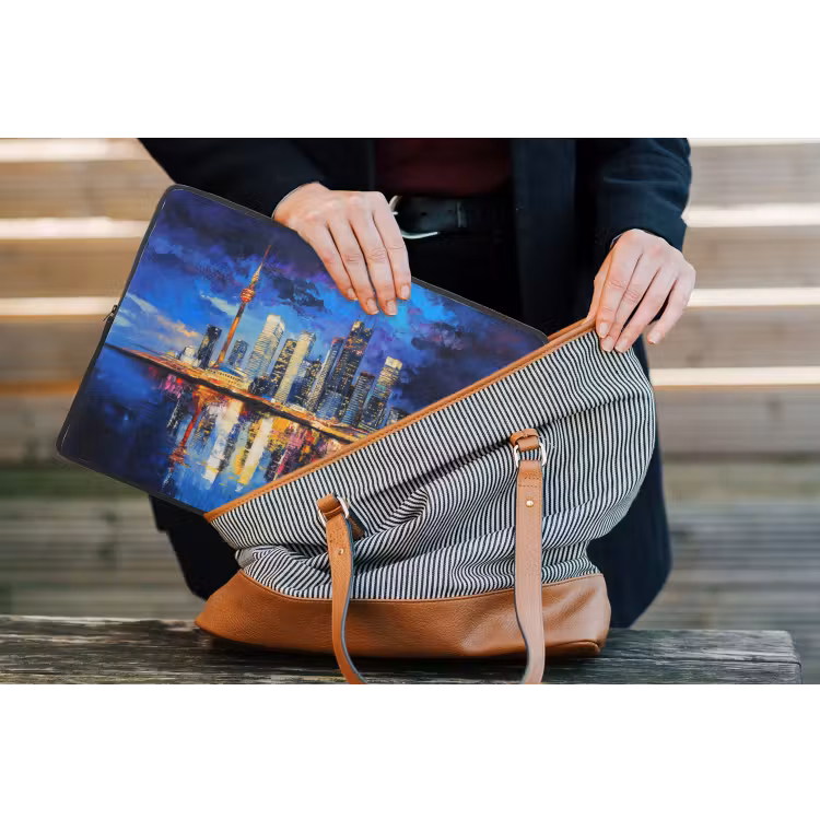Skyline Toronto - Modern - Stadslicht - Blauw laptophoes neopreen klein -tas