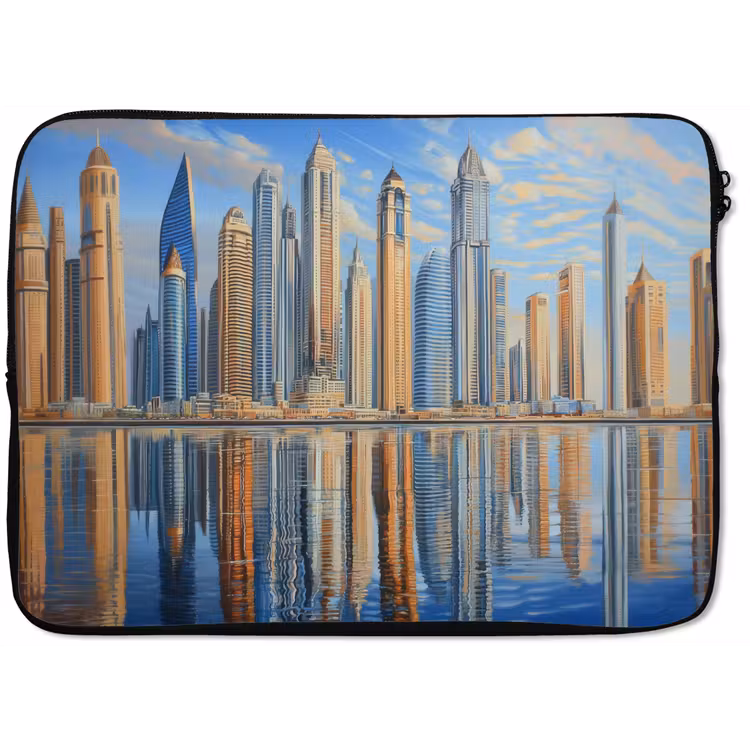 Skyline - Wolkenkrabbers - Water - Blauw laptophoes neopreen klein -zkaufland3dotto