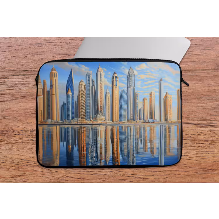 Skyline - Wolkenkrabbers - Water - Blauw laptophoes neopreen klein -tafel