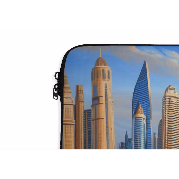 Skyline - Wolkenkrabbers - Water - Blauw laptophoes neopreen klein -detail