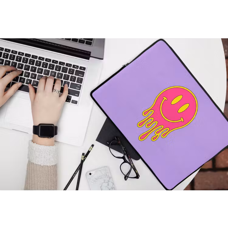 Smiley - Drip - Neon laptophoes neopreen klein -bureau