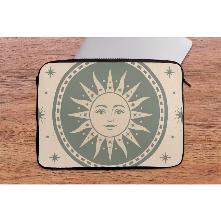 Zon - Sterren - Astrologie - Vintage - Groen laptophoes neopreen klein -tafel