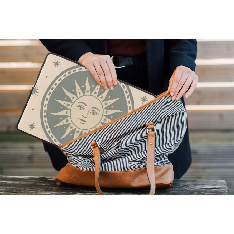 Zon - Sterren - Astrologie - Vintage - Groen laptophoes neopreen klein -tas