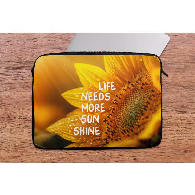 Zonnebloem - Close up - Geel - Quote laptophoes neopreen klein -tafel