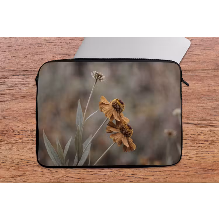 Zonnehoed - Droogbloemen - Geel - Warm laptophoes neopreen klein -tafel