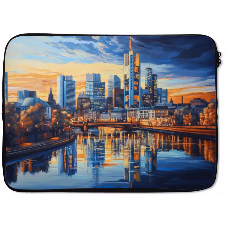 Zonsondergang Frankfurt - Stad - Skyline - Water laptophoes neopreen klein -zkaufland3dotto