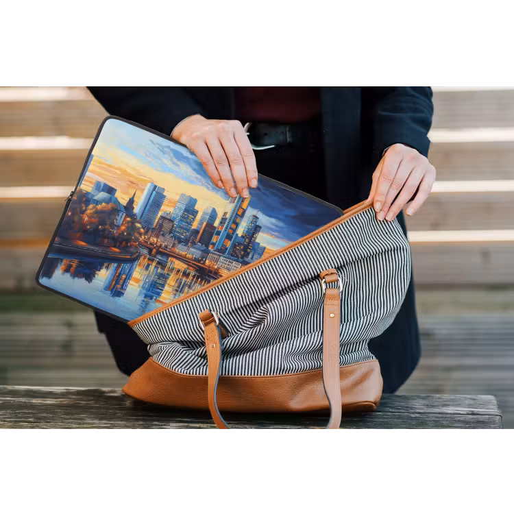 Zonsondergang Frankfurt - Stad - Skyline - Water laptophoes neopreen klein -tas