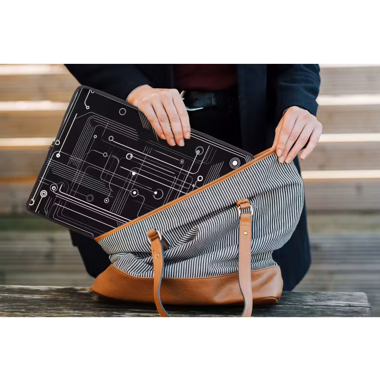Gaming - Abstract - Lijnen - Rondjes - Zwart laptophoes neopreen klein -tas
