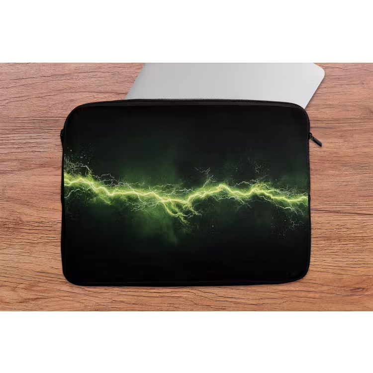 Gaming - Elektriciteit - Lijn - Vonken - Groen laptophoes neopreen klein -tafel