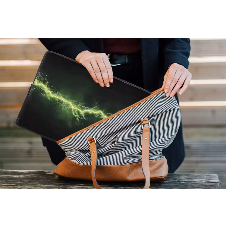 Gaming - Elektriciteit - Lijn - Vonken - Groen laptophoes neopreen klein -tas