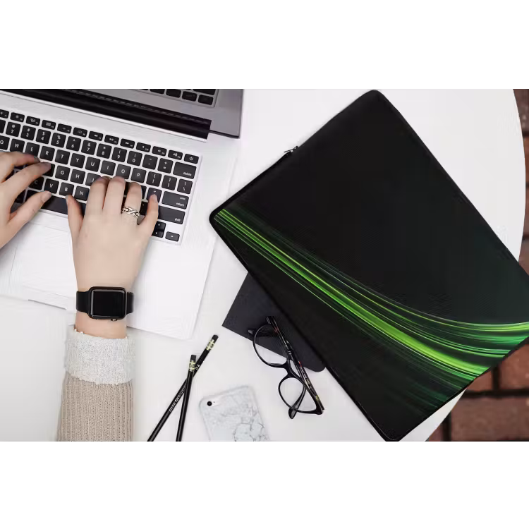 Gaming - Lijnen - Boog - Groen laptophoes neopreen klein -bureau