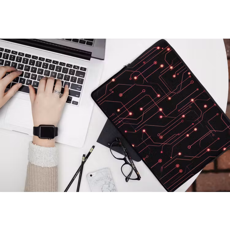 Gaming - Lijnen - Netwerk - Stippen - Rood laptophoes neopreen klein -bureau