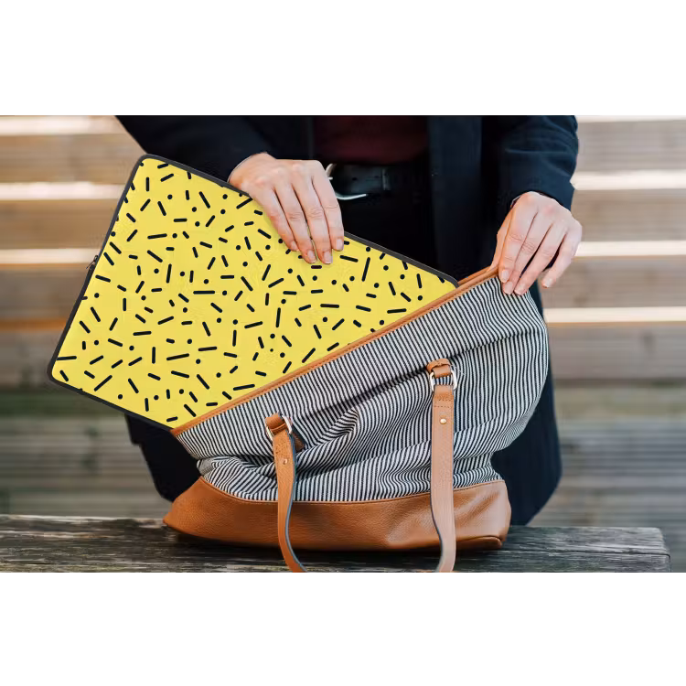 Gaming - Stippen - Strepen - Geel laptophoes neopreen klein -tas
