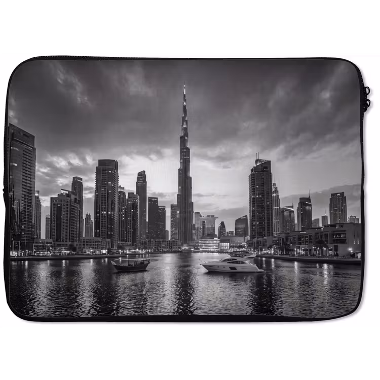 Stad - Skyline - Architectuur - Avond - Zwart-wit laptophoes neopreen klein -zkaufland3dotto