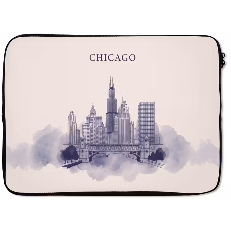 Stad - Skyline - Architectuur - Lijntekening - Blauw laptophoes neopreen klein -zkaufland3dotto