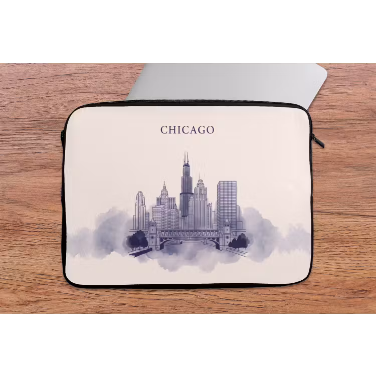 Stad - Skyline - Architectuur - Lijntekening - Blauw laptophoes neopreen klein -tafel