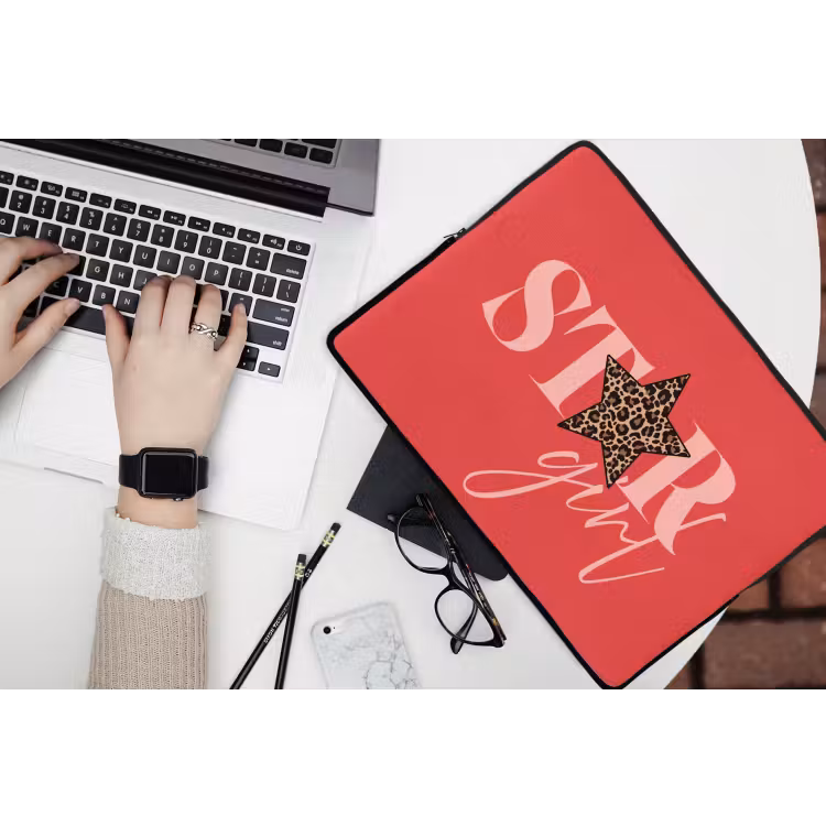 Star girl - Rood - Panter - Ster laptophoes neopreen klein -bureau