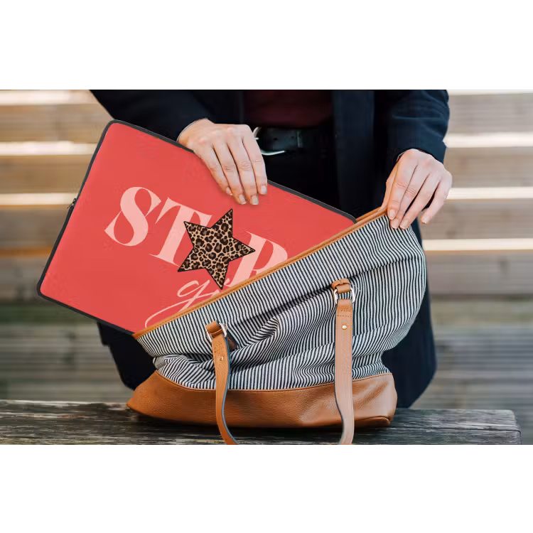 Star girl - Rood - Panter - Ster laptophoes neopreen klein -tas